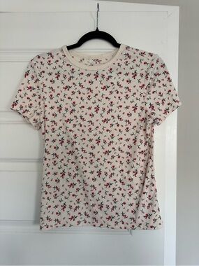 No Boundaries Cream Short Sleeve Tee with Red Floral Print